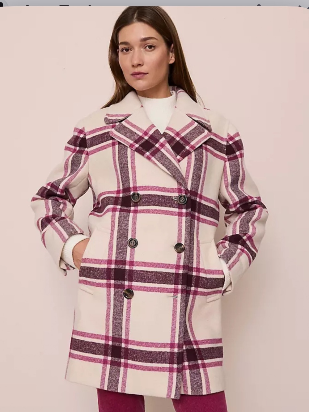 Ann Taylor Weekend Wool Plaid Cocoon Oversized Coat Size XL